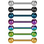 VCMART 7 Pieces Titanium Anodized Surgical Steel Tongue Bars Nipple Ring Body Piercing (14mm)