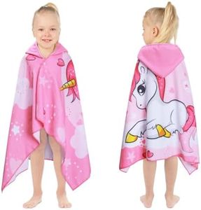Decalsweet Pink Unicorn Hooded Towel for Kids,Soft Children's Bath Towel,Large Poncho Towel for Toddlers Girls Beach Swimming