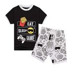 Thombase Kids Boys Girls Eat Sleep Game Controller Summer Short Pyjamas Sleepwear Nighties Pjs Set (Black-Grey, 9-10 Years)