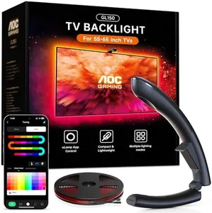 AOC TV LED Backlight, TV Lights That Change with TVs for 55-65 inch Screen, RGB Strip Lighting with Sensor, Syncs Behind The Monitor, Smart App Control, Movie Game Music & DIY Mode, 14.8FT