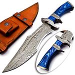 Nooraki - 15″ Damascus Bowie Knife with Sheath | Hand Made Hunting Knife - Fixed Blade Long Bowie Knives - Ideal for Survival,Chopping, Camping, Outdoor Gift for Men |Tactical Knife Wood Handle