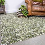 Dark Forest Green Speckled Thick Shaggy Shag Rug Beige Mottled Mixed Fluffy Warm Living Room Area Bedroom Rugs