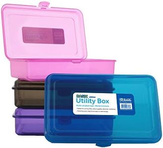 BAZIC Products Plastic Pencil Case Utility Storage Box, Assorted Color, Multi Purpose Organizer for Pens Pencils, 24-Pack