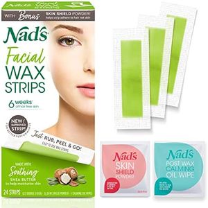 Nad's Facial Wax Strips - Facial Hair Removal for Women - Waxing Kit With 48 Face Wax Strips + 8 Calming Oil Wipes + Skin Protection Powder