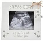 Widdop and Co Baby Scan Frame - White with Grey Hearts & Hanging Bear Charm - 'We Can't Wait To Meet You’ - 4" x 3"