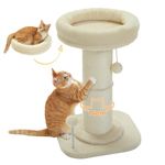 PAWZ Road Cat Scratching Post, Tall Cat Scratcher for Indoor Cats with Super Thick Scratching Post [Dia=14cm], Removable Fluffy Cat Bed, Cat Scratch Post with Spring Ball, Beige