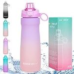 32oz Daily Cute Water Bottle with Handle, Reusable Tritan Plastic BPA Free Leakproof Water Jug, 1 Liter(1000ml) Frosted Fast-Flow Drinking Bottle for School, Work, Travel, Gym and Outdoor Sports (32oz/1000ml, Purple to Pink)