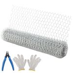 Chicken Wire Mesh, 40cm x 5m Floral Chicken Wire Net Galvanized Hexagonal Wire Netting with Mini Cutting Pliers and Gloves for Crafts and Gardening