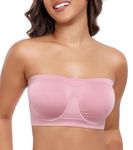 DotVol Women's Underwire Strapless Non Padded Multiway Bras Stretchy Tube Top Bandeau Bra(Pink,XXL)