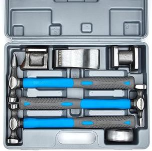 NEIKO 20730A Auto Body Repair Hammer and Dolly Set, Auto Body Repair Tools, 7-Piece Auto Body Hammer, Metal Forming Tools Set, Fender Roller Auto Body Tools and Equipment, Drop Forged Steel