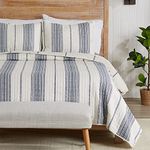 Wesley Collection 3 Piece Quilt Set with Shams. Reversible Modern Bedspread Coverlet. Machine Washable. (Full/Queen, White/Navy)