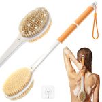 Back Scrubber Body Shower Brush: Massage & Exfoliation Dry Brush Anti Slip 18.1" Long Handle Bath Brush with Stiff and Soft Bristles - Showering Blood Circulation for Women Men Elderly (Orange)