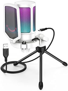 Fifine AmpliGame USB Microphone, PC Gaming Recording Desktop Laptop Mic, RGB Streaming Podcasting Condenser Mic for Online Game, Vocal, with Mute Button, Gain Knob, Tripod Stand-A6V White