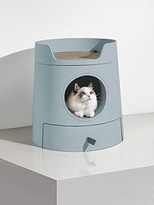 Mayitwill Cat Litter Box Standard Large Castle 2 in 1 Front-Entry Cat Litter Box with Scratch Basin, Scoop Included Green