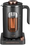 Electric Tea Kettle, INTASTING Glass Electric Kettle with tea Infuser and Precise knob temperature control, 1200W Fast Heating, BPA-Free, Easy to Clean, for Tea and coffee, Dark Grey
