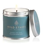 Wild Ethos Naturals Premium Scented Natural Wax Tin Candle - Ozonic Sea Salt Scent - Hand-Poured in UK - Burn Time 40+ Hours - Natural Ingredients for Less Smoke & Slow Burn