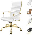 ALFORDSON Office Chair with Height Adjust SGS Listed Gas Lift, PU Leather Home Ergonomic Desk Chair with Removable Armrest Cover, Padded Seat Computer Gaming Chair, Max 150kg(High Back Gold White)