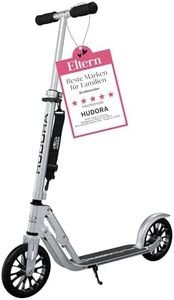HUDORA BigWheel 205 Scooter - Stable Aluminum Scooter - Adjustable & Foldable City Scooter with Stand - Sporty Scooter for Kids & Adults up to 100kg, Silver