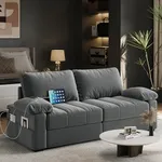 Yaheetech 79" Sofa Couch Modern Velvet Couch with Removable Covers & USB Ports Oversized Loveseat Sofas with Storage Pockets for Living Room Bedroom Apartment Gray