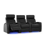 Octane Seating Flex HR Home Theatre Seating - Black Top Grain Leather - Power Recline - Lighted Drink Holders - Row of 3 Seats