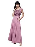 Miss Chase Women's Lavender & Wine V-Neck Cap Sleeves Floral Lace Fit & Flare Maxi Dress (MCSS21D06-11-249-04, Lavender & Wine, M)