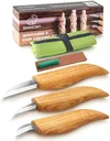 BeaverCraft Wood Carving Knife Kit S15 Whittling Kit for Beginners, Kids - Wood Carving Tools Set with Detail Chip Knife Sloyd Whittling Knives & Leather Strop, Polishing Compound and Tutorials