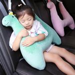 Dino Kids Car Sleeping Pillow, H-Shape Travel Rearseat Head Support Pillow for Car, Flights, Train, Cute Soft Seat Belt Rear Passenger Sleeping Neck Pillow for Kids and Adults