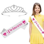 Curated Cart Princess Sash And Crown For Happy Birthday, Girls Birthday Items Combo Kit (White)