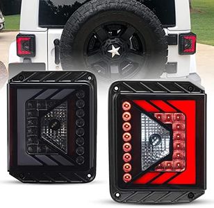 AUTOWIKI LED Tail Lights fit for 2007-2017 Wrangler JK Tail Lamps Rear Brake Turn Signal Lights Assembly Replacement 1 Pair (Matte Black Housing/Smoke Lens)
