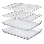 Baking Tray with Rack Set of 4, Stainless Steel Baking Sheet Pan with Cooling Rack, Non Toxic & Healthy, 40x 30x 2.5 cm, Mirror Finish - Easy Clean & Dishwasher Safe - 4 Pack(2 Trays+2 Racks)