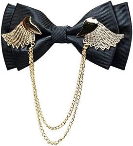 Manoble Men's Adjustable Metal Wings Two Layer Neck Bowtie Bow Tie (Black)