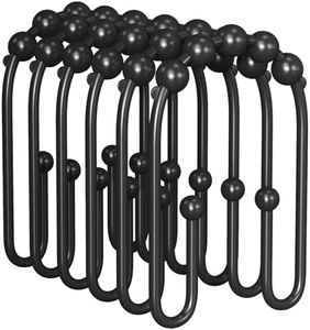 AmazerBath Shower Curtain Hooks, Black Shower Curtain Hooks Rust Proof Non-Slip Double Hook Shower Curtain Hooks for Shower Curtain, Sturdy Shower Curtain Rings Metal Shower Hooks Ring Bathroom 12Pcs