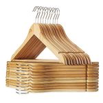 STAR WORK Solid Super Sturdy And Durable Wooden Garment Hangers - With Non Slip Bar And Precisely Cut Notches 360 Degree Swivel Chrome Hook - Natural Finish (70 Pieces)