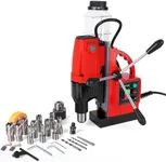 GARVEE Magnetic Drill Press, 1100W 550RPM Portable Mag Drill Press, Magnetic Core Drilling Machine for Metal Working,14Pcs Annular Cutters Drill Bits，Red