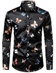 ZEROYAA Men's Luxury Printed Silk Like Satin Button Down Dress Shirt for Party Prom, Zlcl15-black, Small