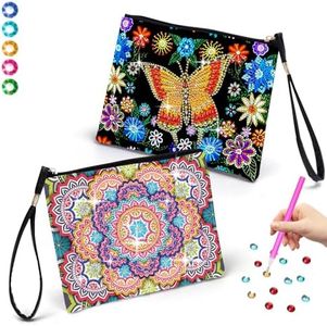 YAOYIN Diamond Painting Children Adults Craft Set Girls 6 7 8 9 10 Years, Gift 6-12 Years, 2 Pieces 5D Diamond Craft Set Children Adults Double-Sided Small Cosmetic Bag