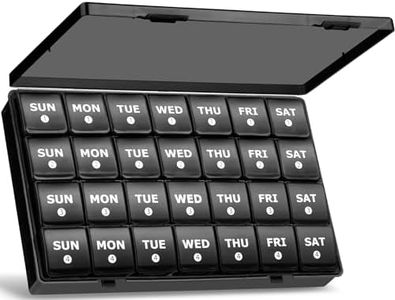 Large Monthly Pill Organizer, XL 4 Weeks Pill Box,28 Day Pill Cases Organizerd by Week,Big Compartment Pill Container with Dust-Proof,for Pills/Vitamin/Fish Oil/Supplements,by Yaklim (Black)