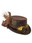 Deluxe Velvet 4.25 Inch Steampunk Top Hat with Removable Goggles (Brown)