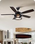 EDISHINE 52 Inch Farmhouse Ceiling Fans with Lights, Rustic Ceiling Fan with Light and Remote, 5 Wooden Blades Lighting & Ceiling Fans with Timer, 6 Speeds Reversible DC Motor for Bedroom Patio Porch