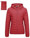 Outdoor Ventures Women's Quilted Jacket, Lightweight Packable Transition Jacket, Warm Winter Jacket with Hood for Women, Lined Puffer Jacket with Pockets for Leisure, Hiking, Travel, red, S