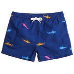 MaaMgic Little Boys' Swimming Shorts Beach Trunk Toddler Swim Shorts Boardshorts Lightweight Beach Shorts Adjustable Waist All Age,Fish-Navy Blue,8 Years