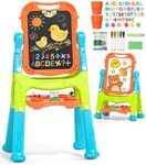 Lehoo Castle Easel for Kids, 4 in 1 Double Sided Kids Art Easel with Magnetic White Board & Chalk Board, Adjustable Standing Toddler Easel with Drawing & Writing Accessories - Gift for Boys and Girls