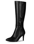 Allegra K Women's Pointed Toe Side Zipper Stiletto Heel Black Knee High Boots 7.5 M US