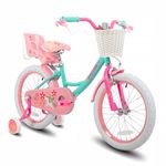 JOYSTAR Unicorn 18 Inch Girls Bike for Ages 5-8 Years Kids Bike with Doll Bike Seat 18" Children Bicycle with Training Wheels Basket Streamer Kids' Bikes Green