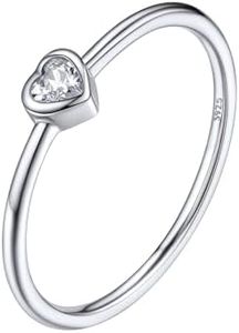 Silvora Anillo para Promesa Adolescente Plata de Ley Sortija Mujer 20 (62.1mm) Anillo Hombre Liso Antiestres, Incrustado con Diamante Corazon