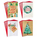 Hallmark Boxed Christmas Cards Assortment, Rustic Happy Holidays (4 Designs, 16 Cards and Envelopes), Green (5CZE2134)