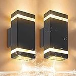 CANMEIJIA LED Wall Lights, 2 Pack Outdoor Wall Lights IP65 Waterproof Outside Lights Porch Light Front Door Lamp Modern Aluminum Black 3000K Included 2 * 6W GU10 for Garden Hallway Bathroom etc