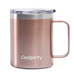 Coolparty 16oz/ 450ml Coffee Mug with Handle, Stainless Steel Insulated Coffee Cup with Lid, Reusable Vacuum Double Wall Travel Mug, Camping Thermal Cups, Spill Proof（Gold）