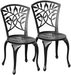 DWVO Outdoor Cast Aluminum Outdoor Chairs Set of 2, All-Weather Patio Dining Chair with Adjustable Feet for Balcony, Backyard, Deck, Garden, Black