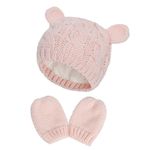 RAOEXI Baby Toddler Hat and Mitten Set Winter Knitted Thick Warm Beanie Cap Gloves for Infant Boys Girls (3-6 Months, Pink)